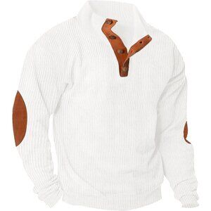 Men's Casual Corduroy Sweatshirt Long Sleeve Thermal Stand Collar Button Pullove
